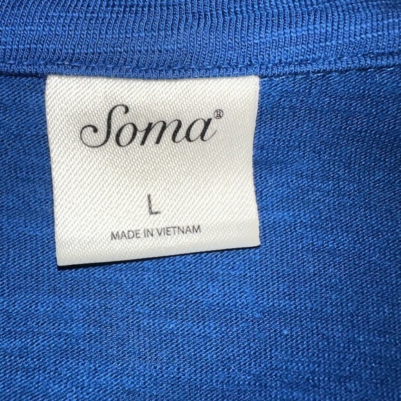 Soma Sz L Blue Button Up Tunic Cotton Modal Slub Knit Shirt Roll Tab Sleeve Top - Picture 7 of 8